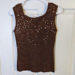 Once Again Bronze Brown Glitter & Sequin Stretch Tank Top - size S